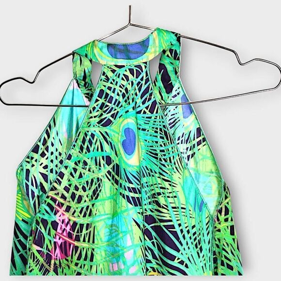 Tunic Womens Dress Sz Large Green Blue Peacock Silk Layers Caftan Boho Swiftie - Picture 4 of 16